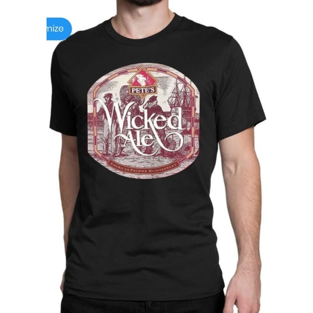 Pete's Wicked Ale Vintage 1990s Classic Black Cotton T Shirt XL Beer Malty Ale